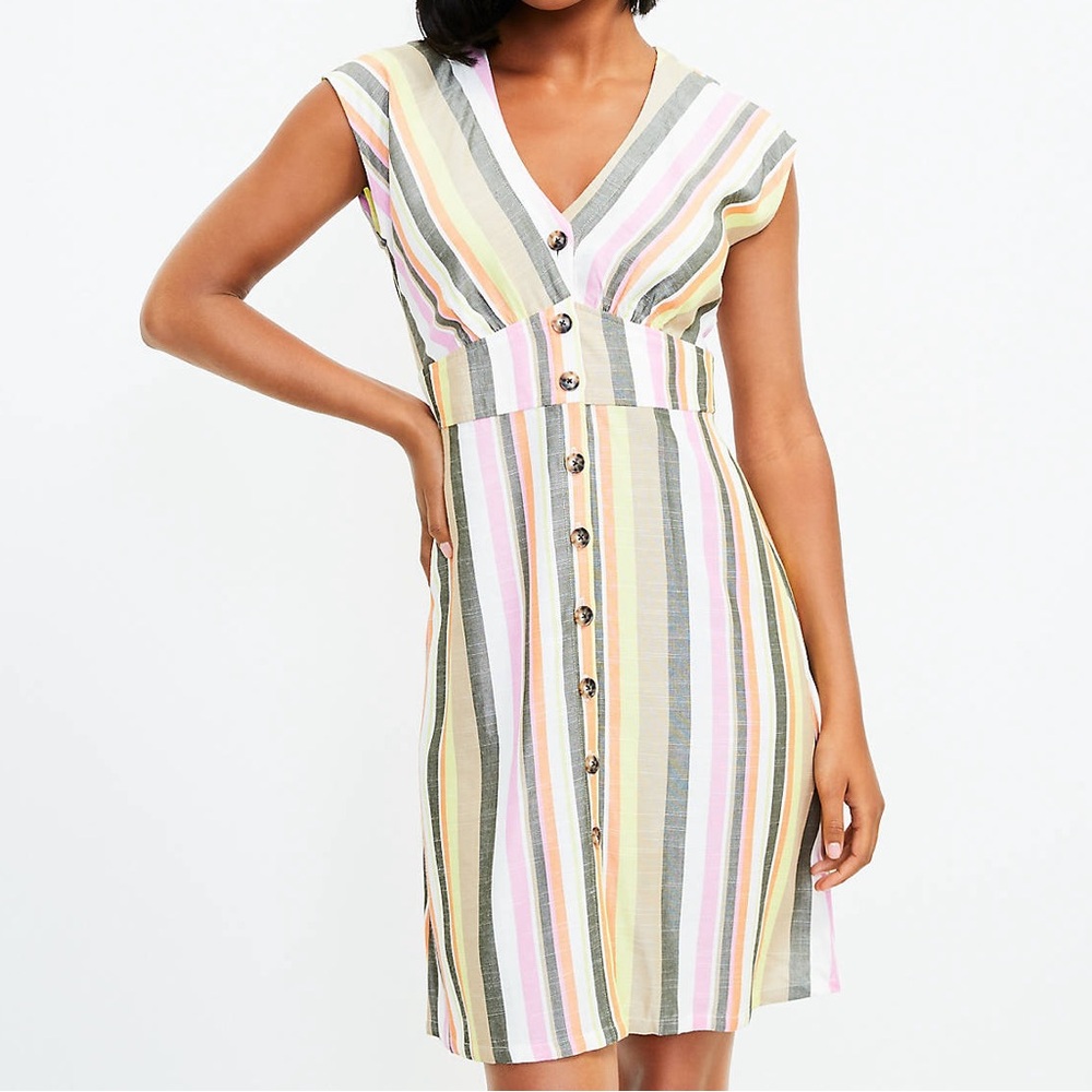 🆕NWT AT Loft Tall Striped Button Flare Dress, 6P